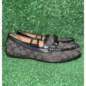 Coach "Olive" Khaki Gray Signature Jacquard‎ Bit Loafers Women's Size 7.5 B